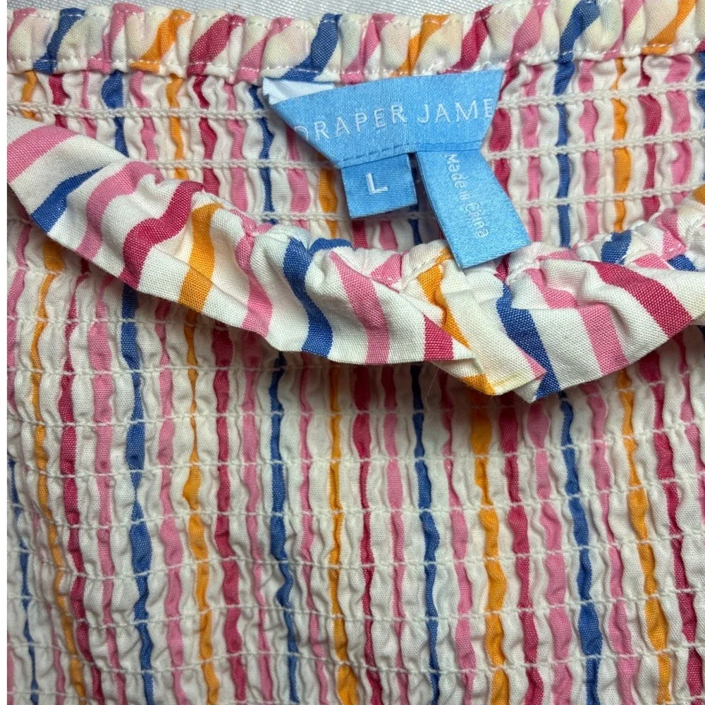 Draper James Womens Striped Smocked Dress Size L‎ Puff Sleeve Square Neck